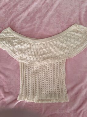Guess Off-Shoulder Knit Top in Cream